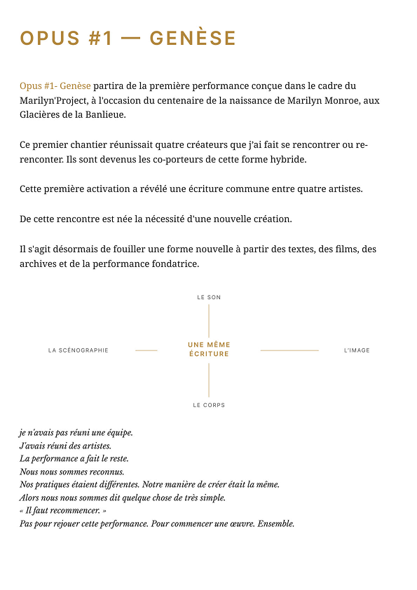 Création transdisciplinaire — présentation d’OPUS numéro 1 — Genèse et schéma reliant le son, l’image, le corps et la scénographie