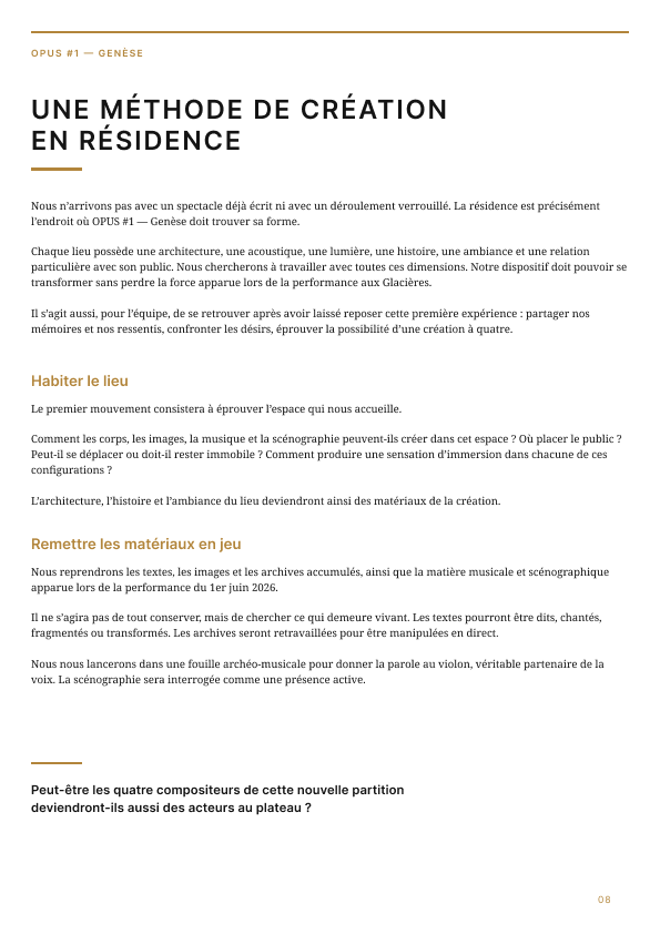 Création transdisciplinaire — méthode de création en résidence de l’œuvre OPUS numéro 1 — Genèse