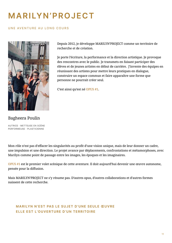 Direction artistique — Bagheera Poulin présentant Marilyn’Project, une aventure artistique au long cours